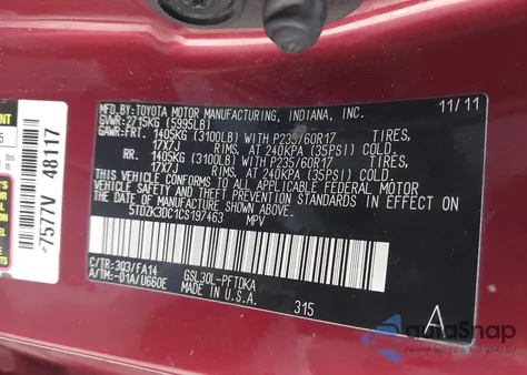 2012 Toyota Sienna Base V6 7 Passenger from USA, damaged, VIN 5TDZK3DCTC5197463